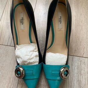 Prada Teal and Black Heels